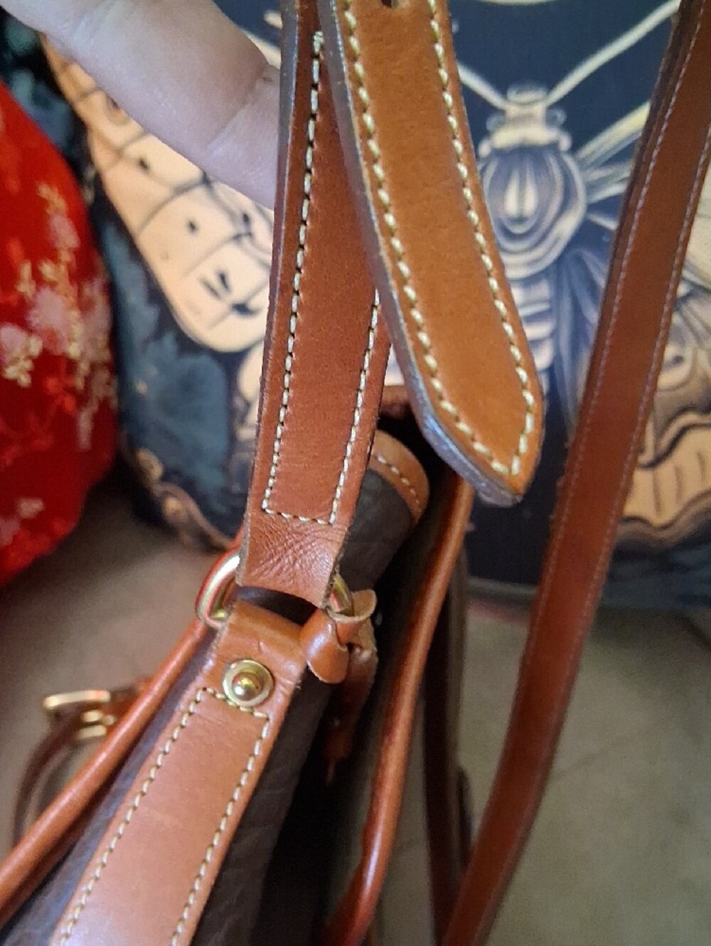 Dooney & Bourke Dark Brown Pebbled All WeatherLeather Crossbody with Cognac Trim - Picture 9 of 12